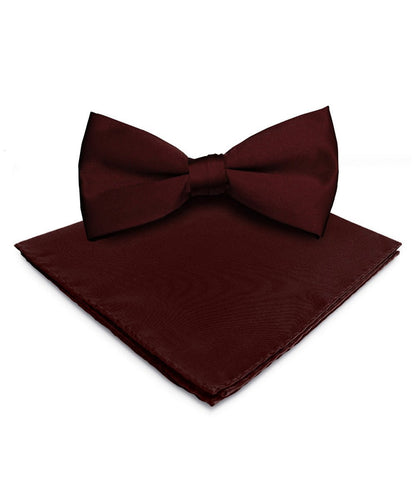 Vittorio Farina Men's Satin Bow Tie & Pocket Square in Gift Box - Burgundy - Bow Tie & Pocket Square - Vittorio Farina