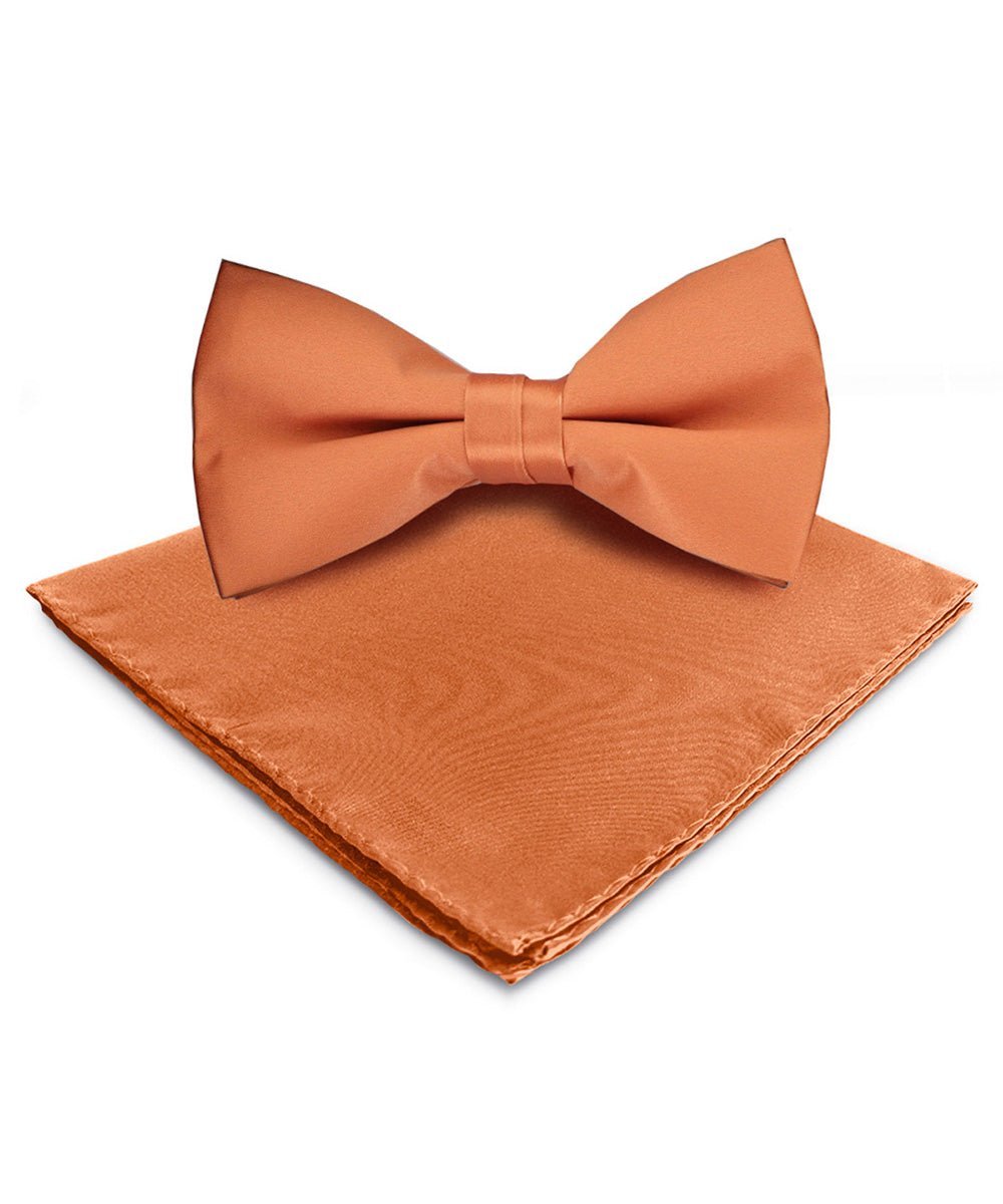 Vittorio Farina Men's Satin Bow Tie & Pocket Square in Gift Box - Burnt Orange - Bow Tie & Pocket Square - Vittorio Farina