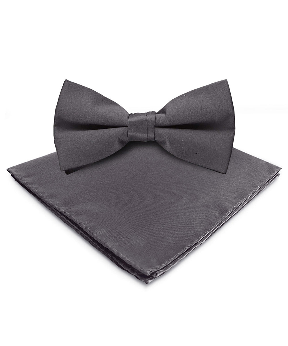 Vittorio Farina Men's Satin Bow Tie & Pocket Square in Gift Box - Charcoal - Bow Tie & Pocket Square - Vittorio Farina