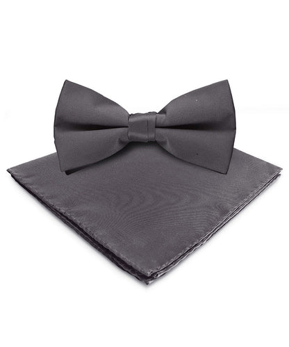 Vittorio Farina Men's Satin Bow Tie & Pocket Square in Gift Box - Charcoal - Bow Tie & Pocket Square - Vittorio Farina