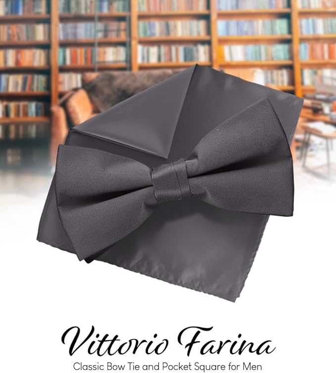Vittorio Farina Men's Satin Bow Tie & Pocket Square in Gift Box - Burgundy - Bow Tie & Pocket Square - Vittorio Farina