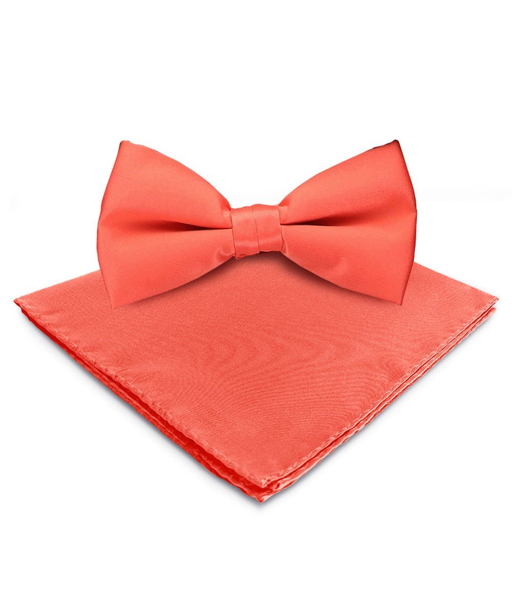 Vittorio Farina Men's Satin Bow Tie & Pocket Square in Gift Box - Coral - Bow Tie & Pocket Square - Vittorio Farina