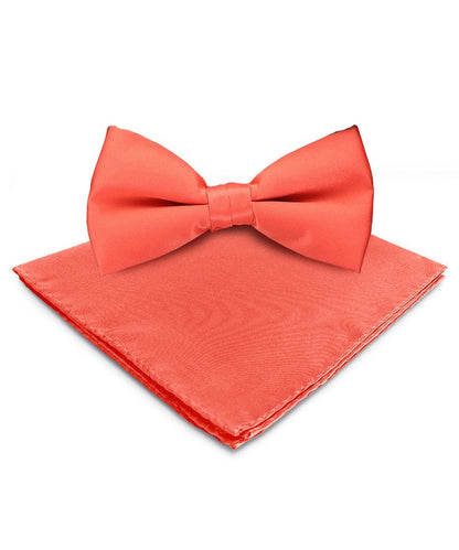 Vittorio Farina Men's Satin Bow Tie & Pocket Square in Gift Box - Coral - Bow Tie & Pocket Square - Vittorio Farina