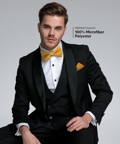 Vittorio Farina Men's Satin Bow Tie & Pocket Square in Gift Box - Gold - Bow Tie & Pocket Square - Vittorio Farina