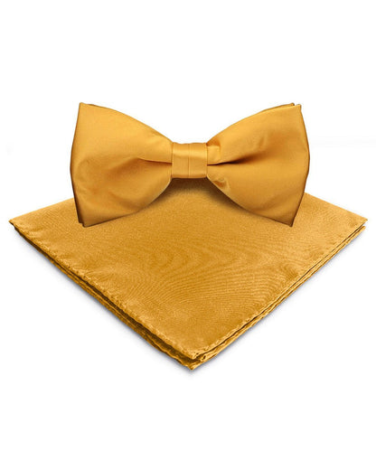 Vittorio Farina Men's Satin Bow Tie & Pocket Square in Gift Box - Gold - Bow Tie & Pocket Square - Vittorio Farina