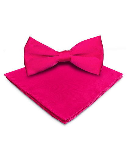 Vittorio Farina Men's Satin Bow Tie & Pocket Square in Gift Box - Hot Pink - Bow Tie & Pocket Square - Vittorio Farina