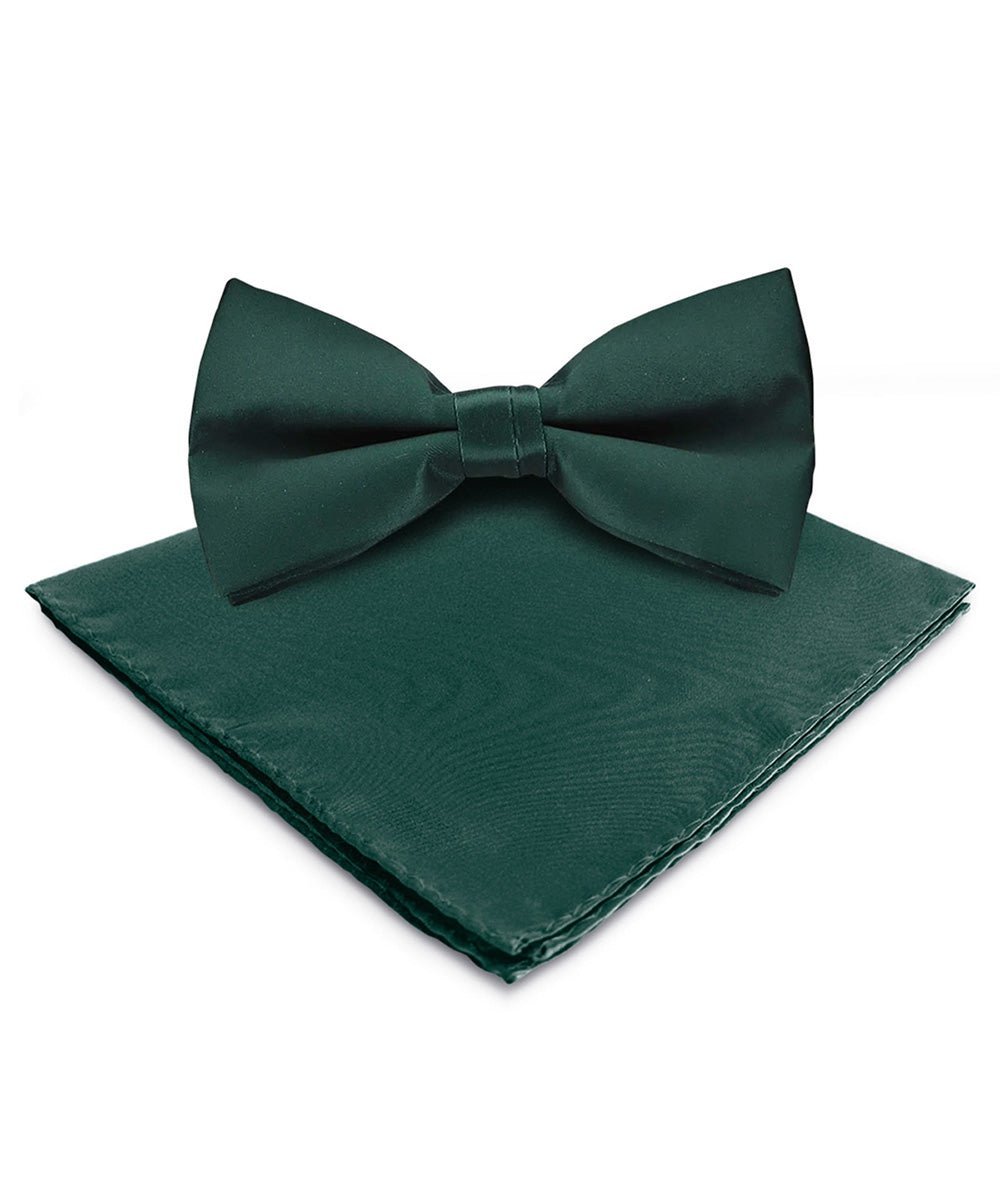 Vittorio Farina Men's Satin Bow Tie & Pocket Square in Gift Box - Hunter Green - Bow Tie & Pocket Square - Vittorio Farina