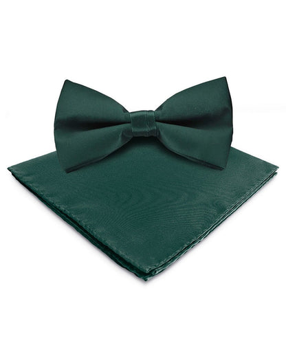 Vittorio Farina Men's Satin Bow Tie & Pocket Square in Gift Box - Hunter Green - Bow Tie & Pocket Square - Vittorio Farina