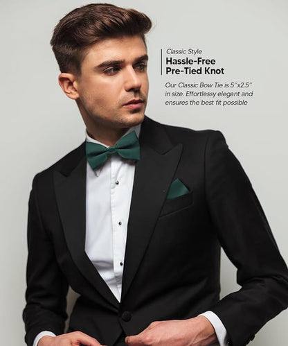 Vittorio Farina Men's Satin Bow Tie & Pocket Square in Gift Box - Hunter Green - Bow Tie & Pocket Square - Vittorio Farina