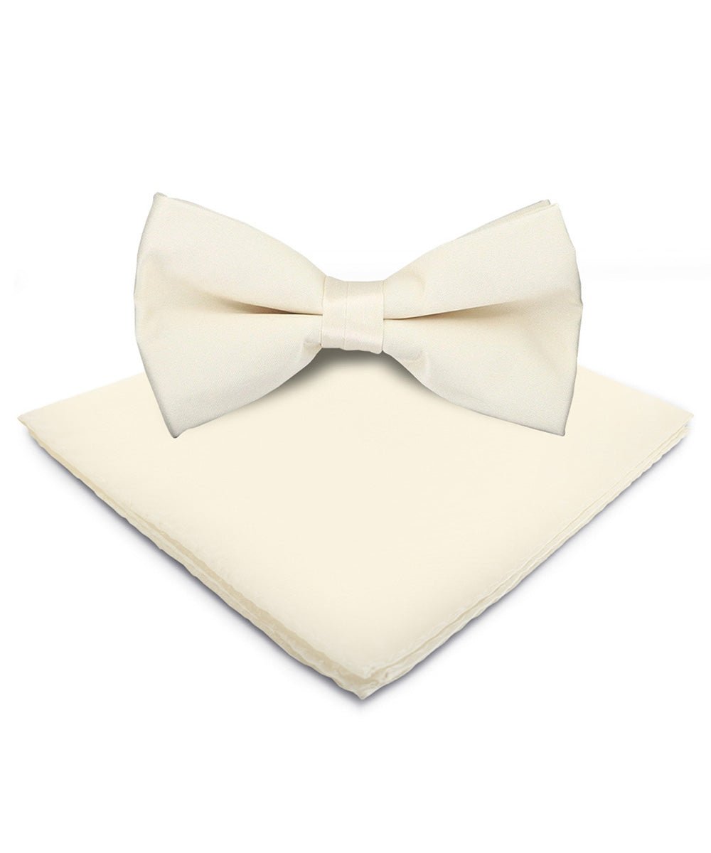 Vittorio Farina Men's Satin Bow Tie & Pocket Square in Gift Box - Ivory - Bow Tie & Pocket Square - Vittorio Farina