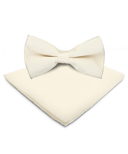 Vittorio Farina Men's Satin Bow Tie & Pocket Square in Gift Box - Ivory - Bow Tie & Pocket Square - Vittorio Farina