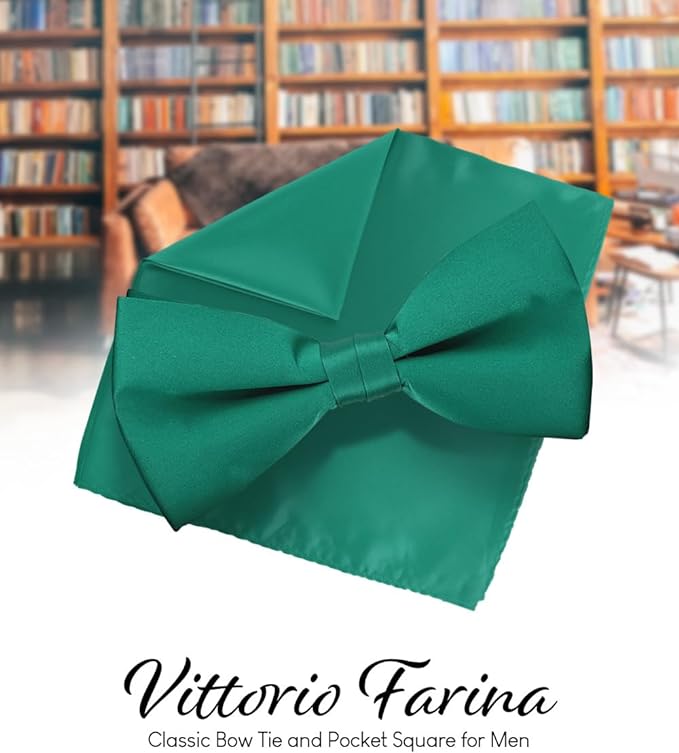 Vittorio Farina Men's Satin Bow Tie & Pocket Square in Gift Box - Ivory - Bow Tie & Pocket Square - Vittorio Farina