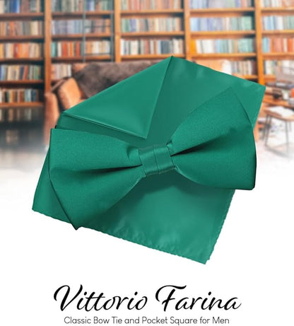 Vittorio Farina Men's Satin Bow Tie & Pocket Square in Gift Box - Ivory - Bow Tie & Pocket Square - Vittorio Farina