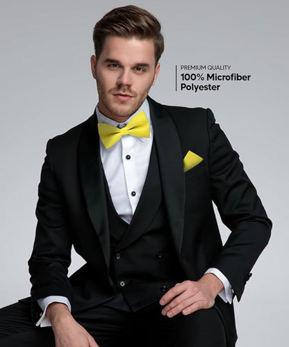 Vittorio Farina Men's Satin Bow Tie & Pocket Square in Gift Box - Lemon - Bow Tie & Pocket Square - Vittorio Farina