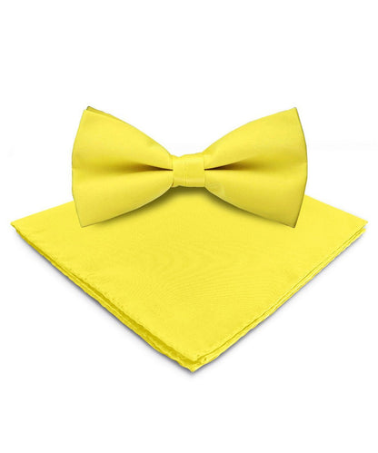 Vittorio Farina Men's Satin Bow Tie & Pocket Square in Gift Box - Lemon - Bow Tie & Pocket Square - Vittorio Farina