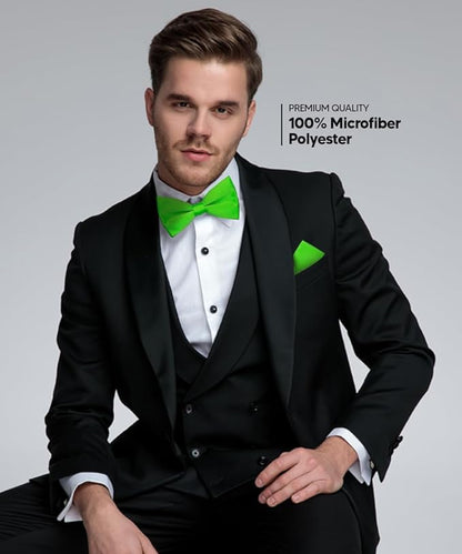 Vittorio Farina Men's Satin Bow Tie & Pocket Square in Gift Box - Lime Green - Bow Tie & Pocket Square - Vittorio Farina