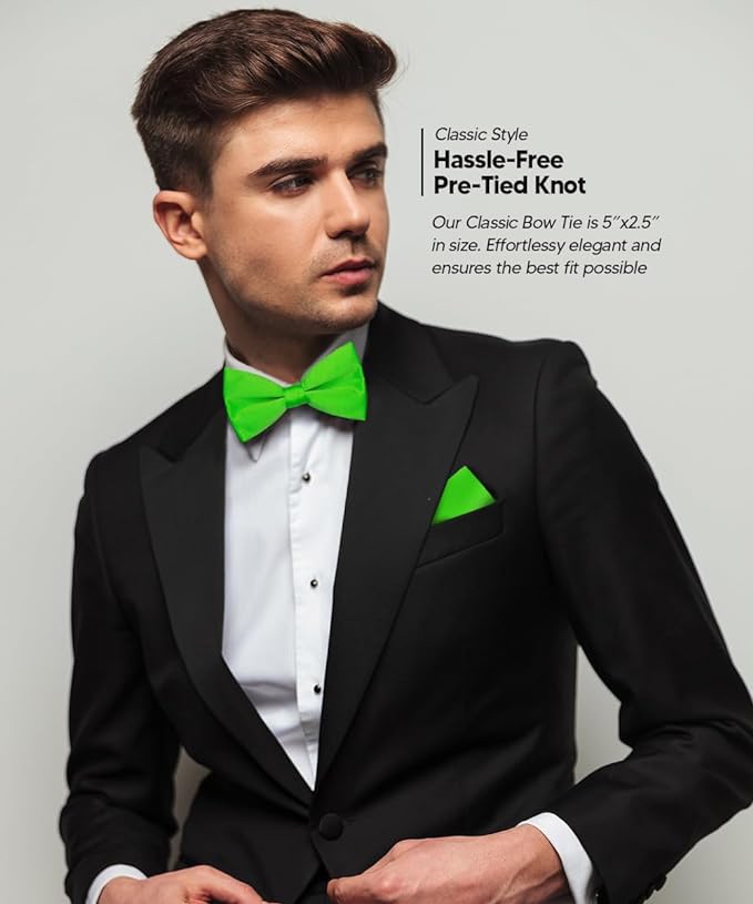 Vittorio Farina Men's Satin Bow Tie & Pocket Square in Gift Box - Lime Green - Bow Tie & Pocket Square - Vittorio Farina
