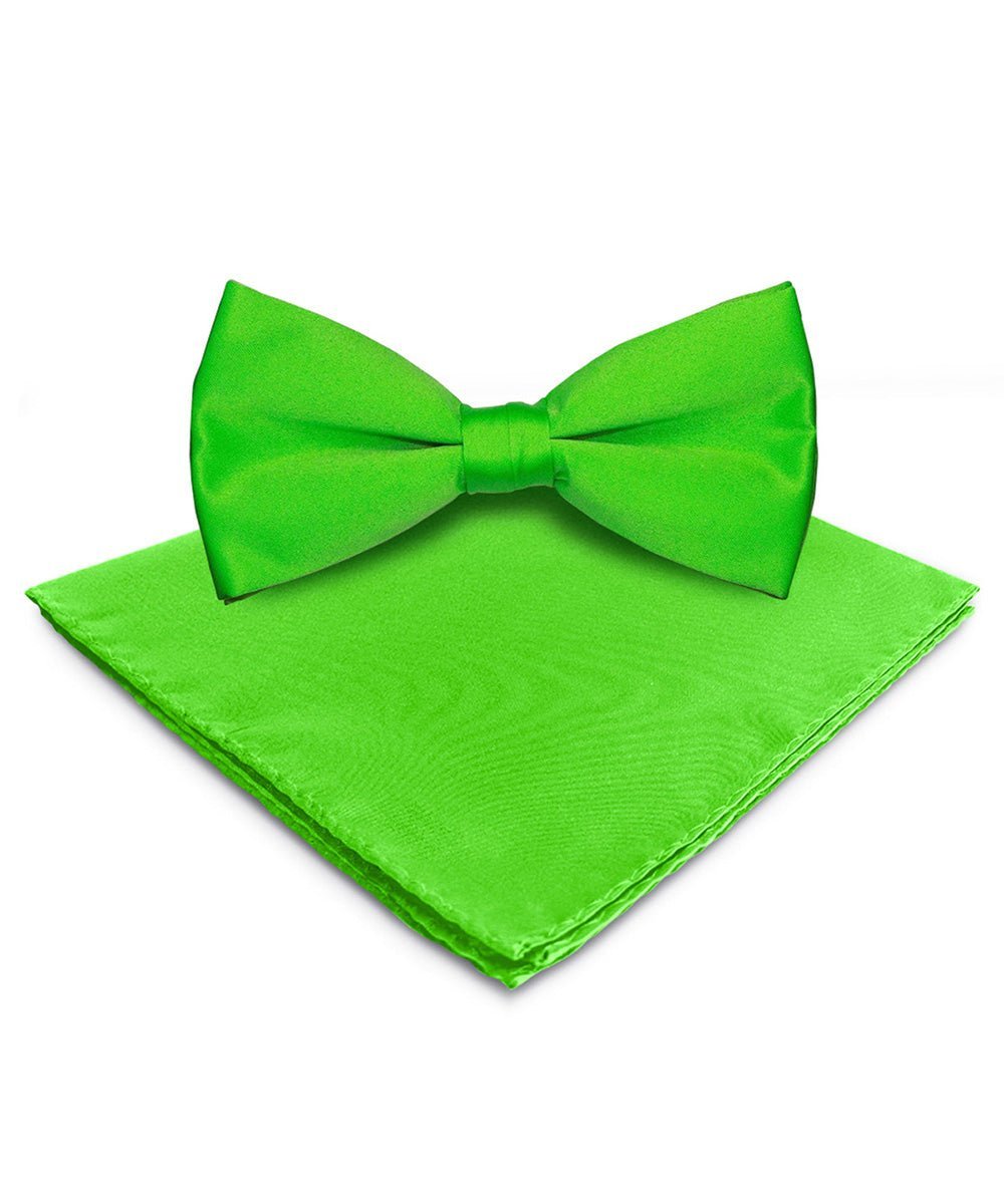 Vittorio Farina Men's Satin Bow Tie & Pocket Square in Gift Box - Lime Green - Bow Tie & Pocket Square - Vittorio Farina