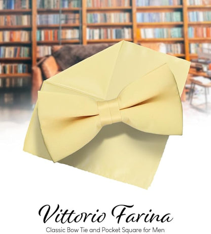 Vittorio Farina Men's Satin Bow Tie & Pocket Square in Gift Box - Ivory - Bow Tie & Pocket Square - Vittorio Farina