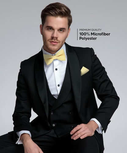 Vittorio Farina Men's Satin Bow Tie & Pocket Square in Gift Box - Maize - Bow Tie & Pocket Square - Vittorio Farina