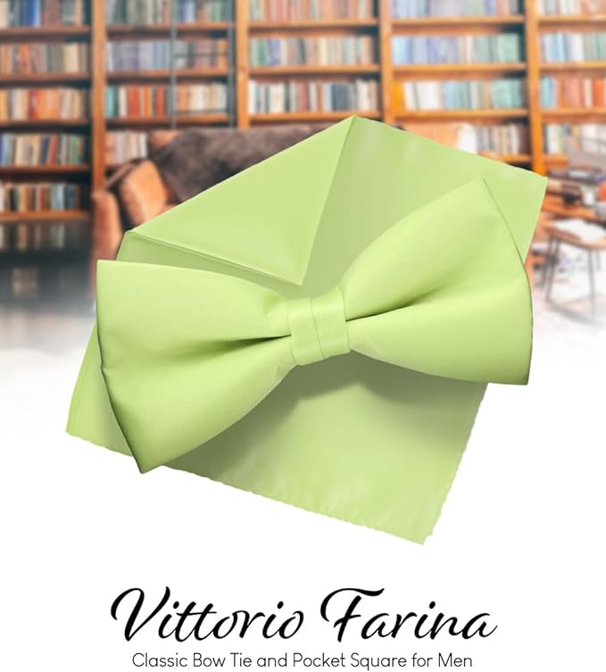 Vittorio Farina Men's Satin Bow Tie & Pocket Square in Gift Box - Ivory - Bow Tie & Pocket Square - Vittorio Farina