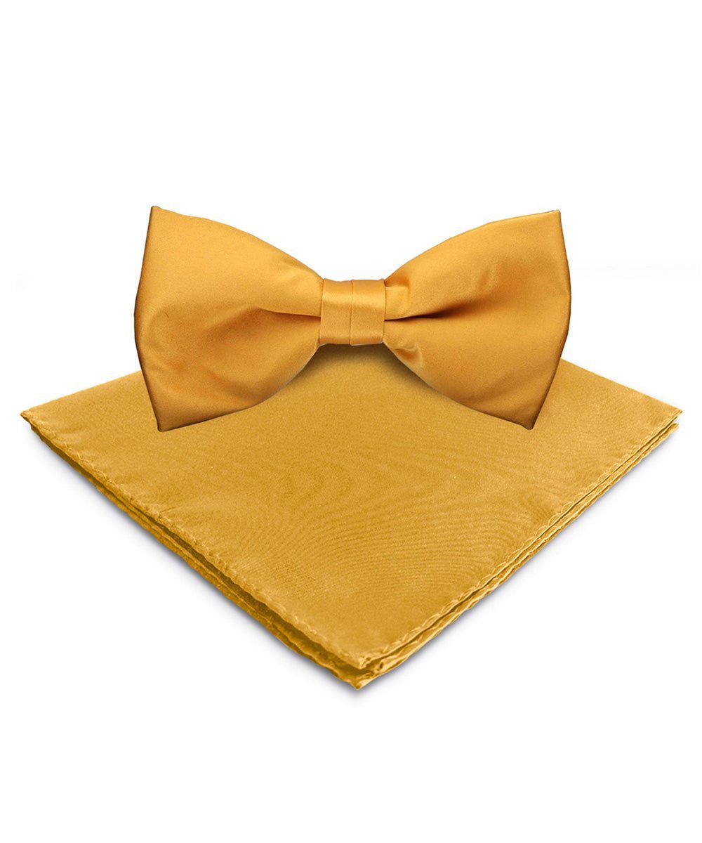 Vittorio Farina Men's Satin Bow Tie & Pocket Square in Gift Box - Mustard Yellow - Bow Tie & Pocket Square - Vittorio Farina
