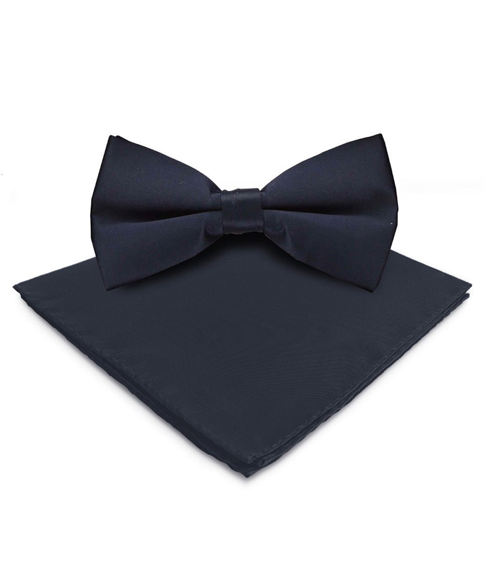 Vittorio Farina Men's Satin Bow Tie & Pocket Square in Gift Box - Navy Blue - Bow Tie & Pocket Square - Vittorio Farina