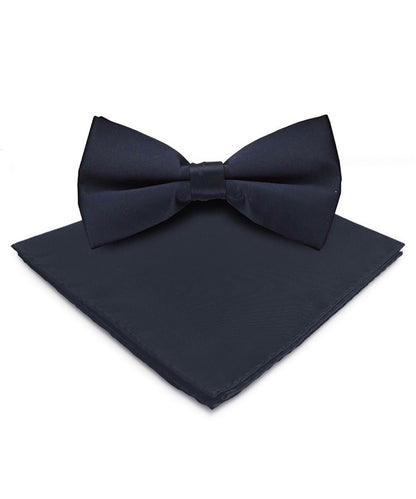 Vittorio Farina Men's Satin Bow Tie & Pocket Square in Gift Box - Navy Blue - Bow Tie & Pocket Square - Vittorio Farina