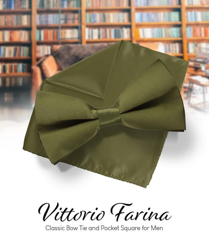 Vittorio Farina Men's Satin Bow Tie & Pocket Square in Gift Box - Mustard Yellow - Bow Tie & Pocket Square - Vittorio Farina