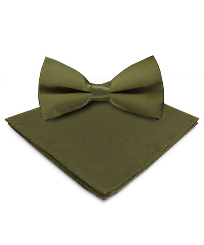 Vittorio Farina Men's Satin Bow Tie & Pocket Square in Gift Box - Olive Green - Bow Tie & Pocket Square - Vittorio Farina