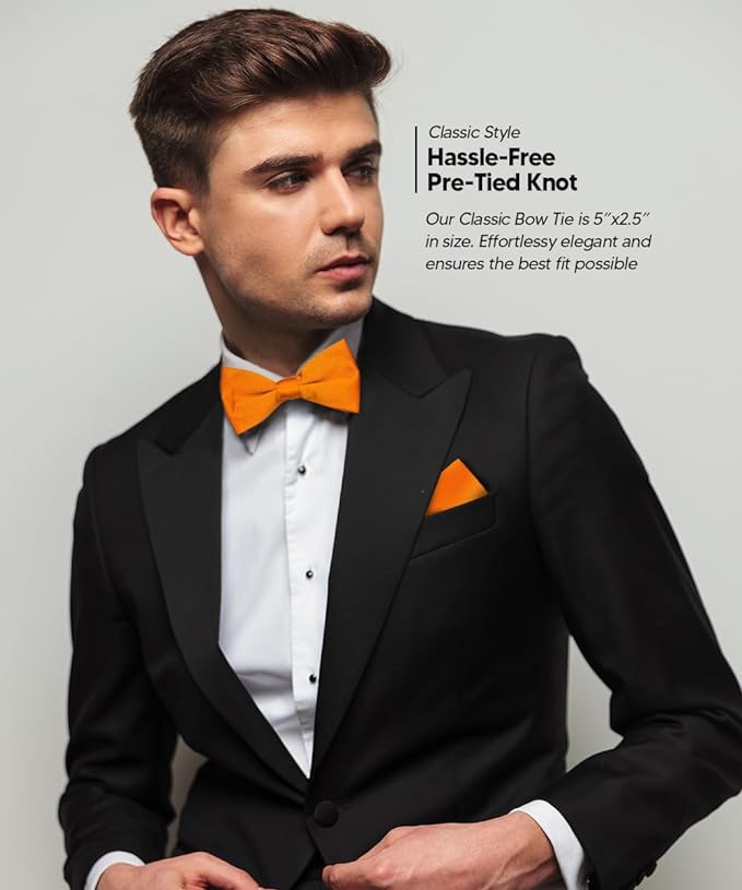 Vittorio Farina Men's Satin Bow Tie & Pocket Square in Gift Box - Orange - Bow Tie & Pocket Square - Vittorio Farina