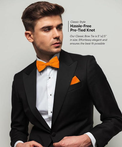 Vittorio Farina Men's Satin Bow Tie & Pocket Square in Gift Box - Orange - Bow Tie & Pocket Square - Vittorio Farina