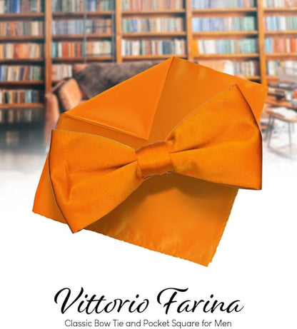 Vittorio Farina Men's Satin Bow Tie & Pocket Square in Gift Box - Orange - Bow Tie & Pocket Square - Vittorio Farina