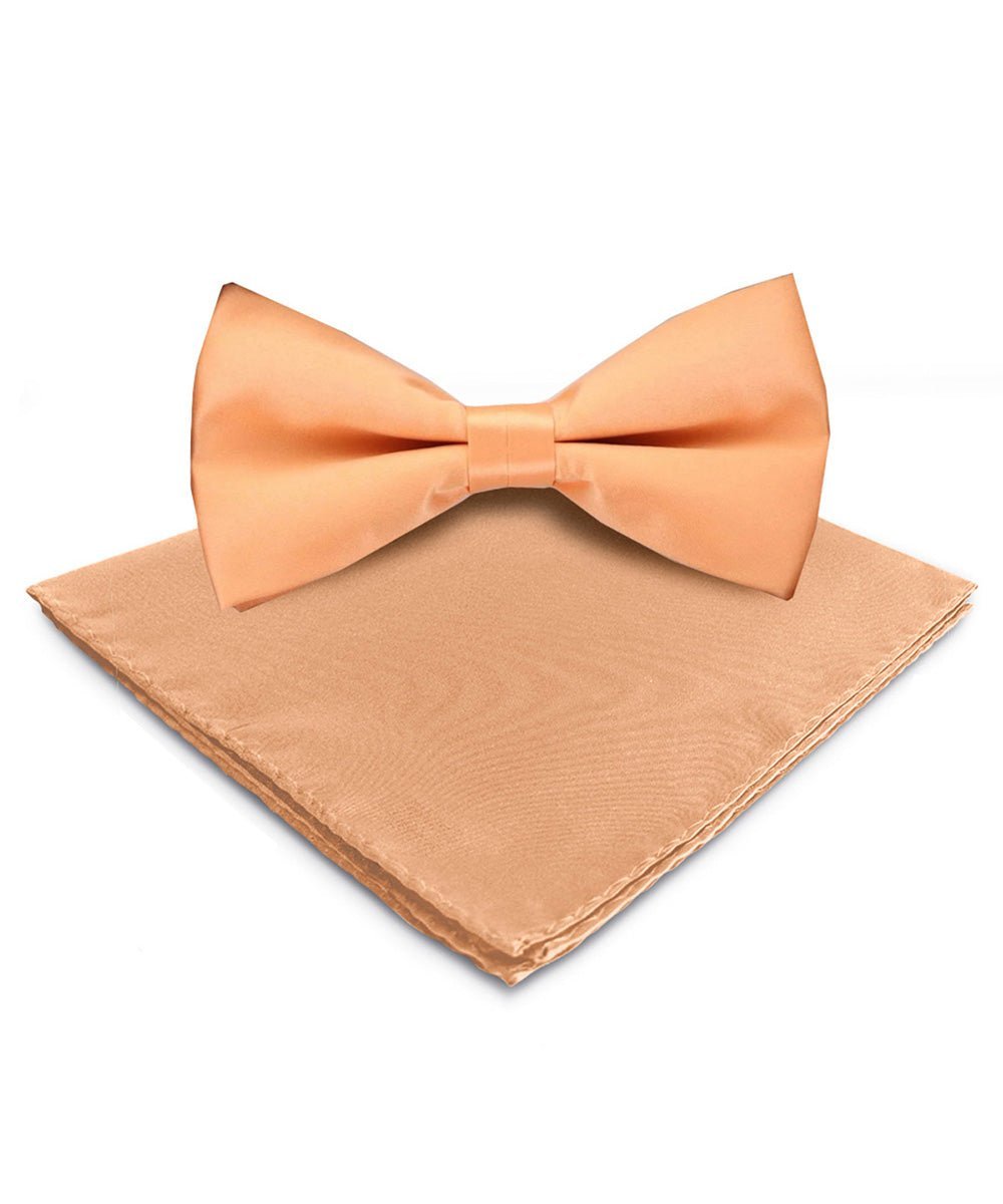 Vittorio Farina Men's Satin Bow Tie & Pocket Square in Gift Box - Peach - Bow Tie & Pocket Square - Vittorio Farina