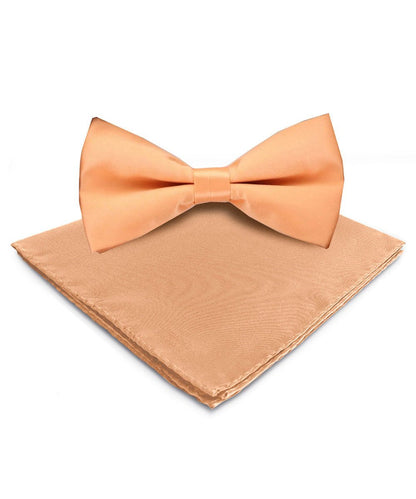 Vittorio Farina Men's Satin Bow Tie & Pocket Square in Gift Box - Peach - Bow Tie & Pocket Square - Vittorio Farina
