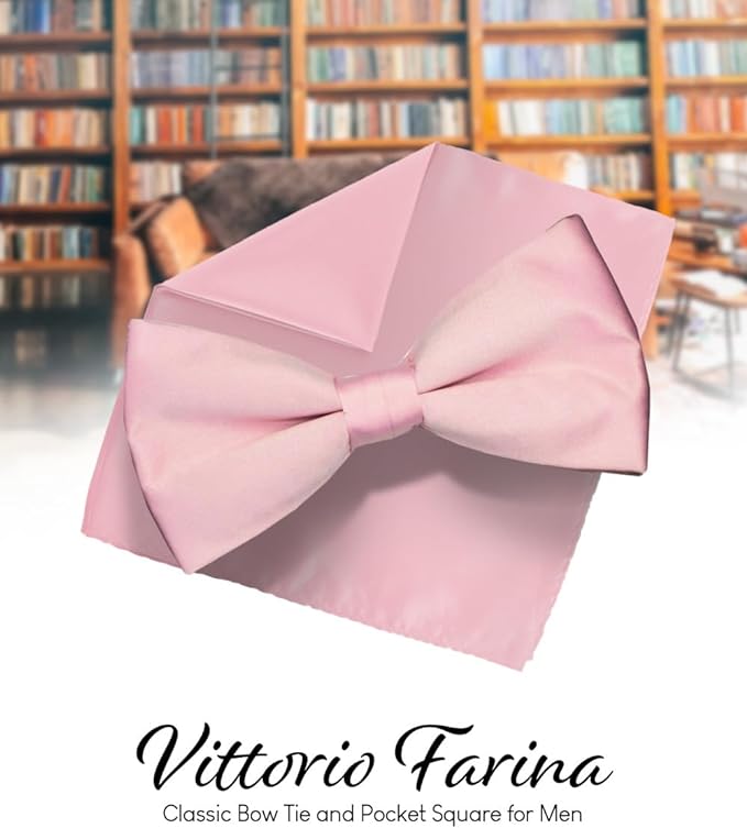 Vittorio Farina Men's Satin Bow Tie & Pocket Square in Gift Box - Pink - Bow Tie & Pocket Square - Vittorio Farina