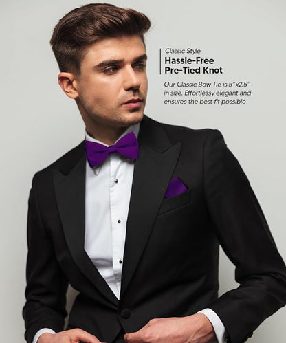 Vittorio Farina Men's Satin Bow Tie & Pocket Square in Gift Box - Purple - Bow Tie & Pocket Square - Vittorio Farina