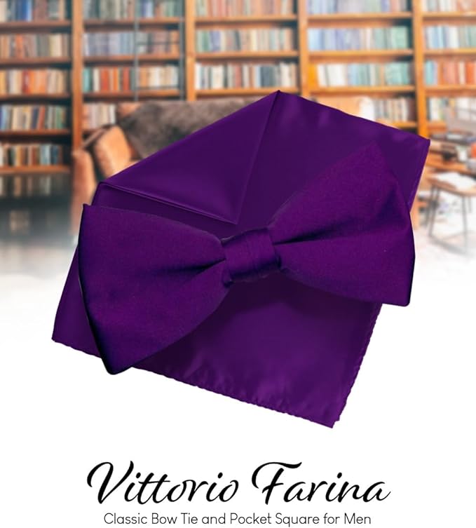 Vittorio Farina Men's Satin Bow Tie & Pocket Square in Gift Box - Red - Bow Tie & Pocket Square - Vittorio Farina