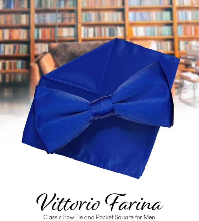 Vittorio Farina Men's Satin Bow Tie & Pocket Square in Gift Box - Mustard Yellow - Bow Tie & Pocket Square - Vittorio Farina