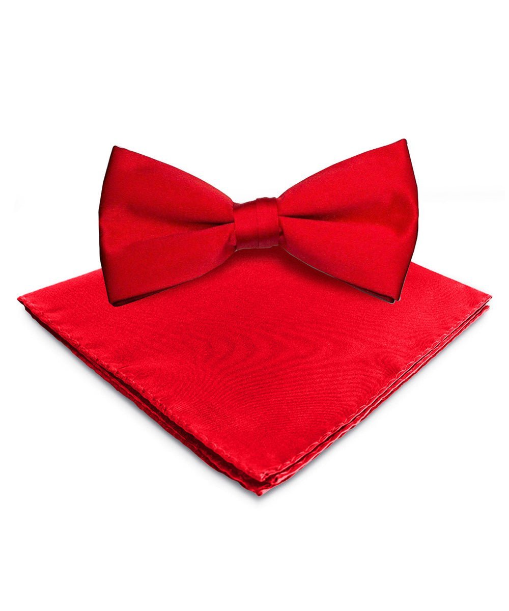 Vittorio Farina Men's Satin Bow Tie & Pocket Square in Gift Box - Red - Bow Tie & Pocket Square - Vittorio Farina