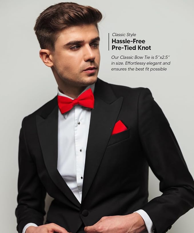 Vittorio Farina Men's Satin Bow Tie & Pocket Square in Gift Box - Red - Bow Tie & Pocket Square - Vittorio Farina