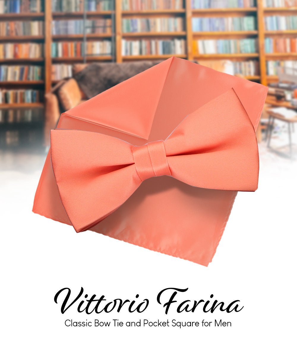 Vittorio Farina Men's Satin Bow Tie & Pocket Square in Gift Box - Wine - Bow Tie & Pocket Square - Vittorio Farina