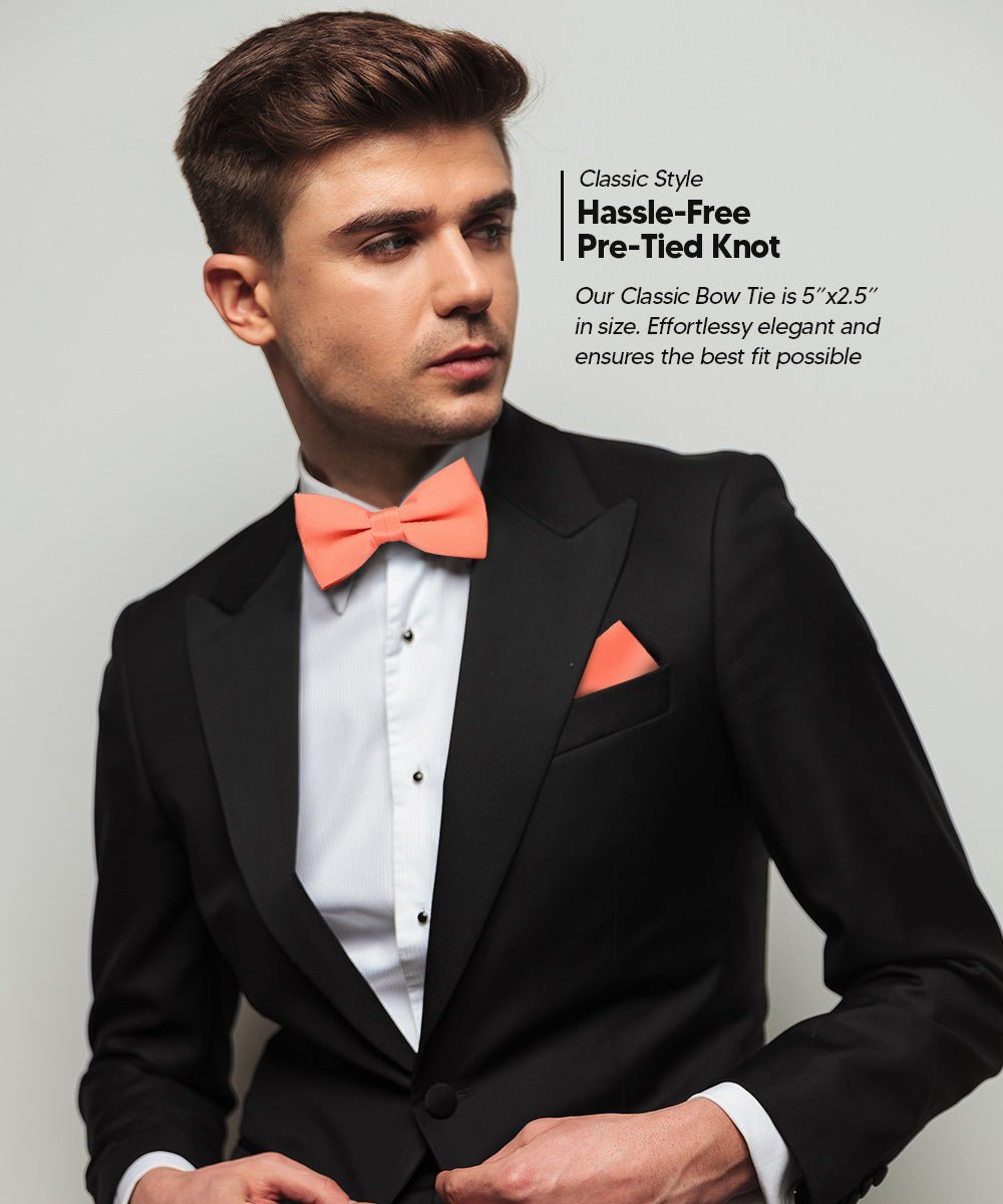 Vittorio Farina Men's Satin Bow Tie & Pocket Square in Gift Box - Rose Gold - Bow Tie & Pocket Square - Vittorio Farina