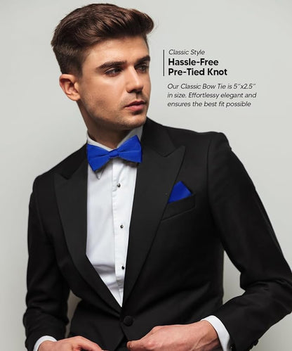 Vittorio Farina Men's Satin Bow Tie & Pocket Square in Gift Box - Royal Blue - Bow Tie & Pocket Square - Vittorio Farina