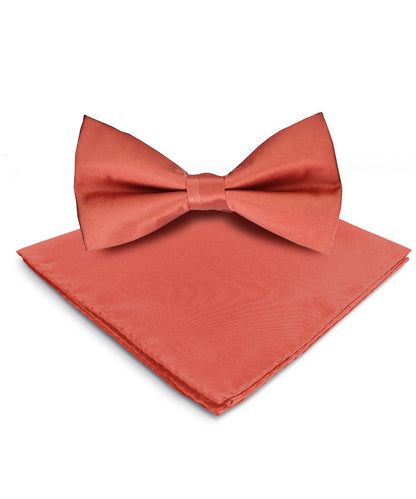 Vittorio Farina Men's Satin Bow Tie & Pocket Square in Gift Box - Rust Red - Bow Tie & Pocket Square - Vittorio Farina