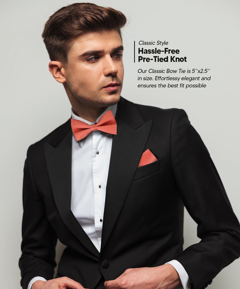 Vittorio Farina Men's Satin Bow Tie & Pocket Square in Gift Box - Rose Gold - Bow Tie & Pocket Square - Vittorio Farina