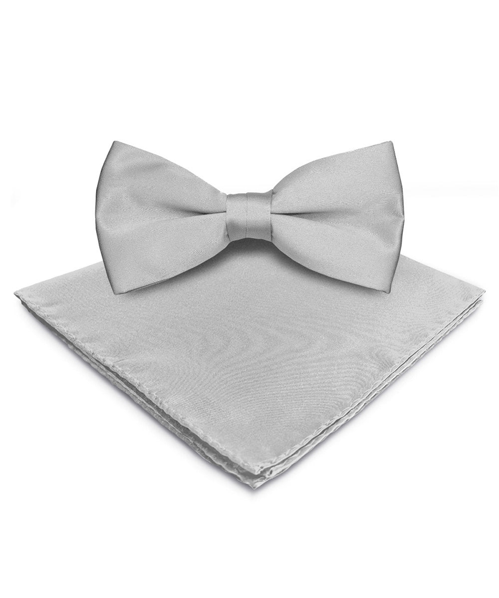 Vittorio Farina Men's Satin Bow Tie & Pocket Square in Gift Box - Silver - Bow Tie & Pocket Square - Vittorio Farina