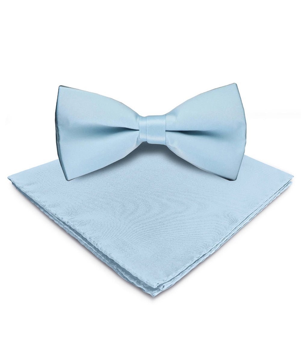 Vittorio Farina Men's Satin Bow Tie & Pocket Square in Gift Box - Sky Blue - Bow Tie & Pocket Square - Vittorio Farina