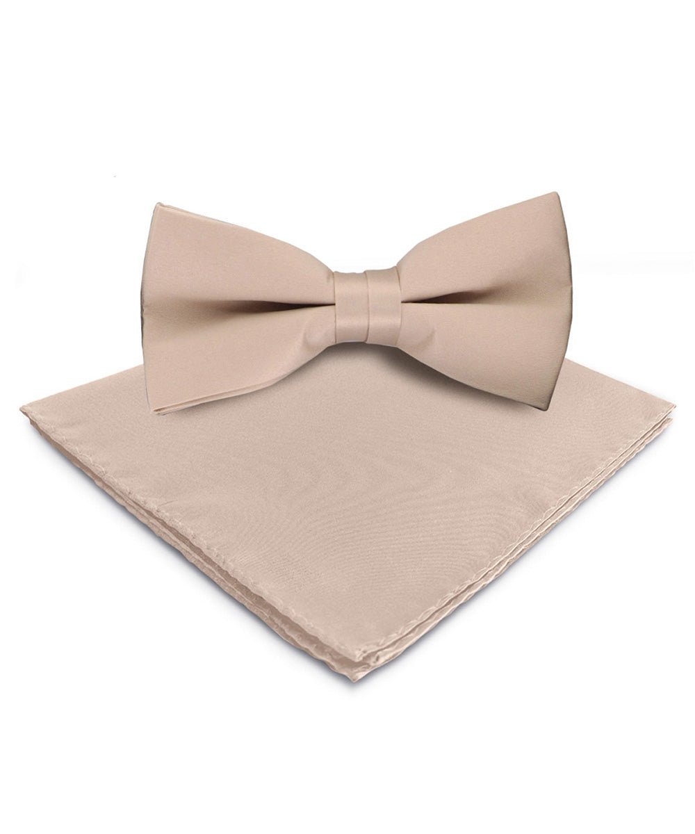Vittorio Farina Men's Satin Bow Tie & Pocket Square in Gift Box - Taupe - Bow Tie & Pocket Square - Vittorio Farina
