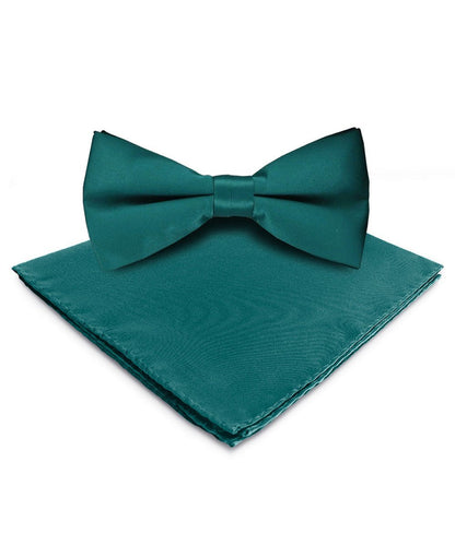 Vittorio Farina Men's Satin Bow Tie & Pocket Square in Gift Box - Teal Blue - Bow Tie & Pocket Square - Vittorio Farina